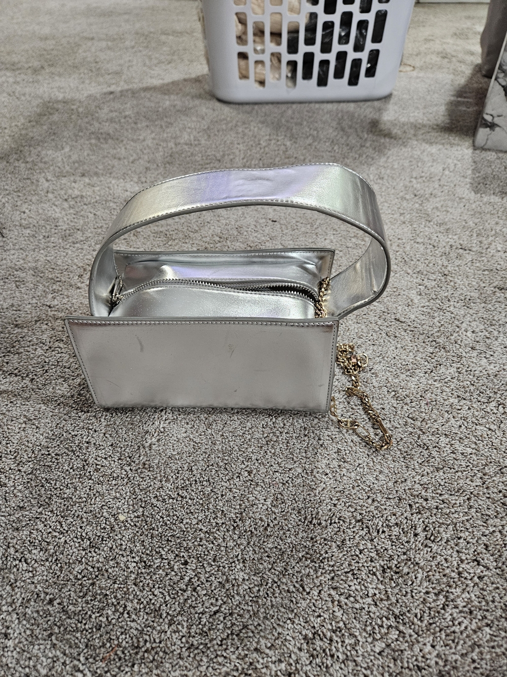 Metallic Silver Shoulder Bag with Chain Strap
